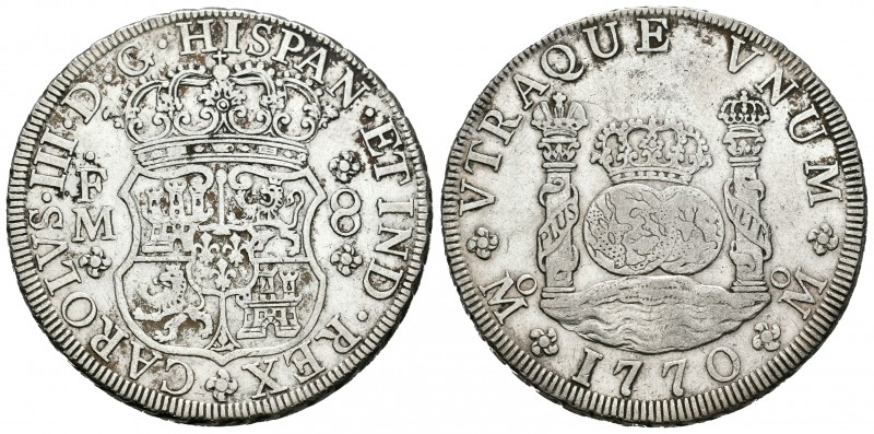 Carlos III (1759-1788). 8 reales. 1770. México. FM. (Cal-912). Ag. 26,80 g. MBC+...