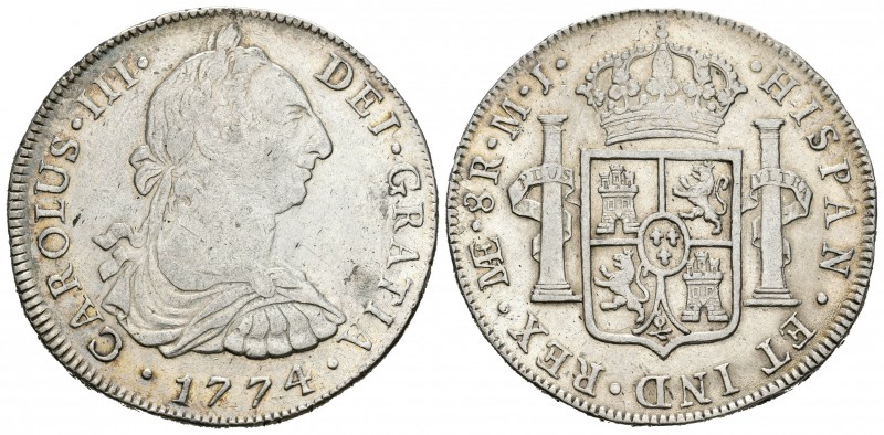 Carlos III (1759-1788). 8 reales. 1774. Lima. MJ. (Cal-855). Ag. 26,69 g. MBC/MB...