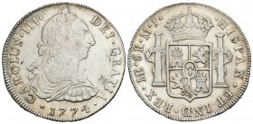 Carlos III (1759-1788). 8 reales. 1774. Lima. MJ. (Cal-855). Ag. 26,69 g. MBC/MBC+. Est...100,00.