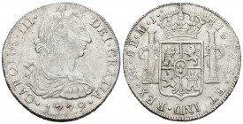 Carlos III (1759-1788). 8 reales. 1779. Lima. MJ. (Cal-860). Ag. 26,91 g. Buen ejemplar. EBC-. Est...100,00.