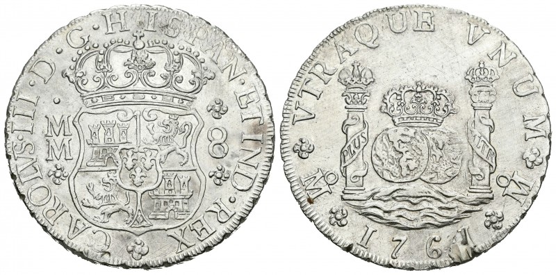Carlos III (1759-1788). 8 reales. 1761. México. MM. (Cal-888). Ag. 26,72 g. Rest...