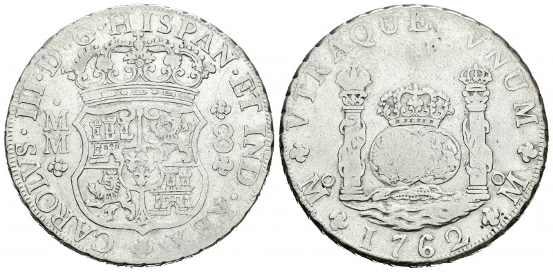 Carlos III (1759-1788). 8 reales. 1762. México. MM. (Cal-1762). Ag. 26,76 g. BC....