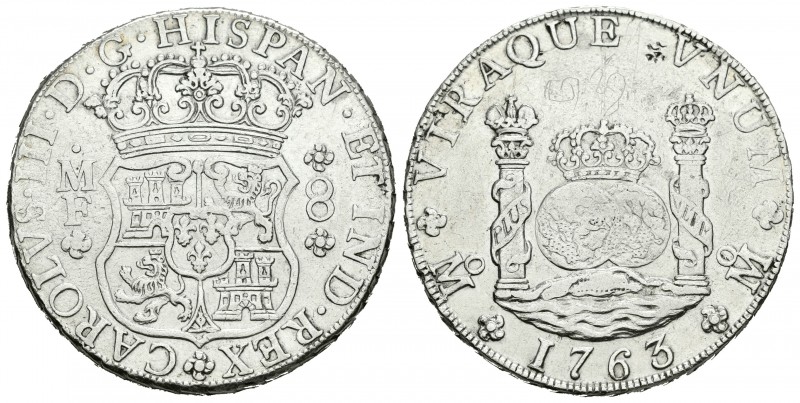 Carlos III (1759-1788). 8 reales. 1763. México. MF. (Cal-897). Ag. 27,05 g. Rese...