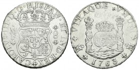Carlos III (1759-1788). 8 reales. 1763. México. MF. (Cal-897). Ag. 27,05 g. Resello oriental. Limpiada. MBC. Est...180,00.
