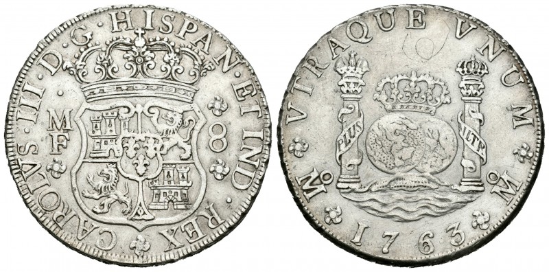 Carlos III (1759-1788). 8 reales. 1763. México. MF. (Cal-897). Ag. 26,89 g. Raya...