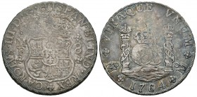Carlos III (1759-1788). 8 reales. 1764. México. MF. (Cal-899). Ag. 27,02 g. Pátina. Raya en reverso. MBC-. Est...180,00.
