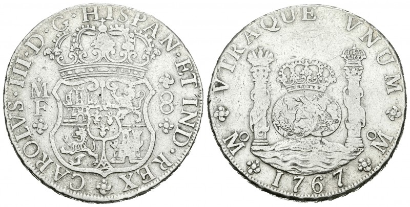 Carlos III (1759-1788). 8 reales. 1767. México. MF. (Cal-906). Ag. 26,53 g. BC+....