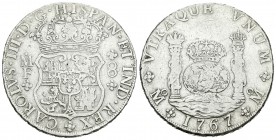 Carlos III (1759-1788). 8 reales. 1767. México. MF. (Cal-906). Ag. 26,53 g. BC+. Est...130,00.