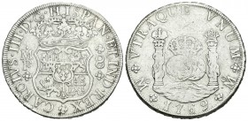 Carlos III (1759-1788). 8 reales. 1769. México. MF. (Cal-909). Ag. 26,51 g. BC+. Est...130,00.