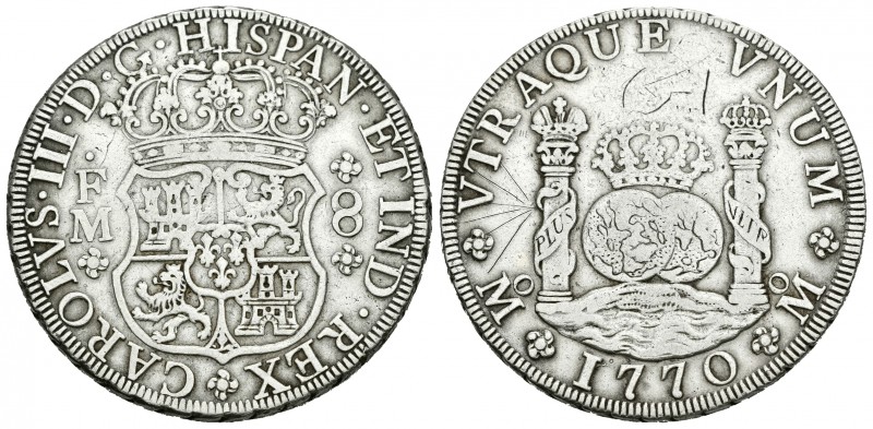 Carlos III (1759-1788). 8 reales. 1770. México. FM. (Cal-912). Ag. 26,76 g. Raya...