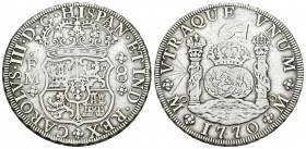 Carlos III (1759-1788). 8 reales. 1770. México. FM. (Cal-912). Ag. 26,76 g. Rayas. MBC-. Est...150,00.
