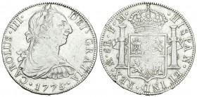 Carlos III (1759-1788). 8 reales. 1775. México. FM. (Cal-920). Ag. 26,87 g. Limpiada. MBC-. Est...45,00.