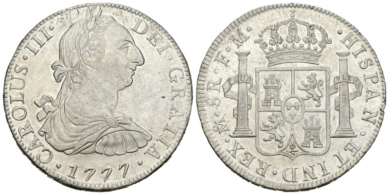 Carlos III (1759-1788). 8 reales. 1777. México. FM. (Cal-923). Ag. 26,97 g. Rest...