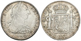 Carlos III (1759-1788). 8 reales. 1779. México. FF. (Cal-929). Ag. 26,37 g. MBC+/EBC-. Est...120,00.