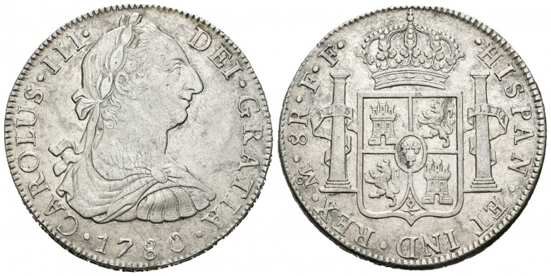 Carlos III (1759-1788). 8 reales. 1780. México. FF. (Cal-930). Ag. 26,96 g. MBC+...