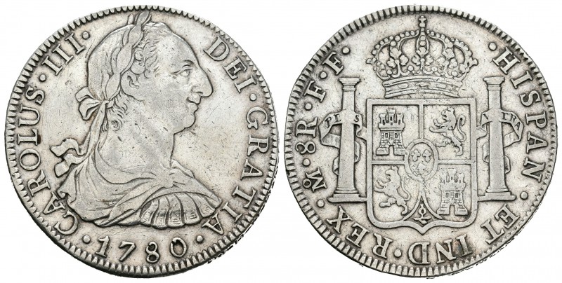 Carlos III (1759-1788). 8 reales. 1780. México. FF. (Cal-930). Ag. 26,83 g. Limp...