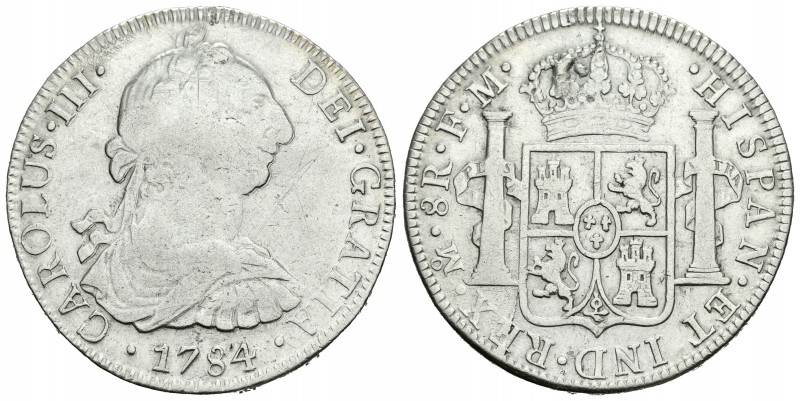 Carlos III (1759-1788). 8 reales. 1784. México. FM. (Cal-936). Ag. 26,74 g. Rest...