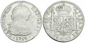 Carlos III (1759-1788). 8 reales. 1784. México. FM. (Cal-936). Ag. 26,74 g. Resto de soldadura en la corona. BC-/BC. Est...25,00.