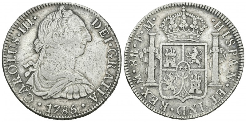 Carlos III (1759-1788). 8 reales. 1785. México. FM. (Cal-937). Ag. 26,93 g. MBC-...