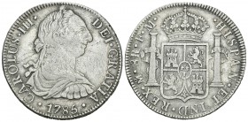 Carlos III (1759-1788). 8 reales. 1785. México. FM. (Cal-937). Ag. 26,93 g. MBC-. Est...45,00.