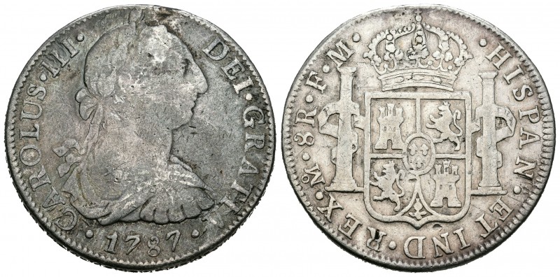Carlos III (1759-1788). 8 reales. 1787. México. (Cal-941). Ag. 26,39 g. Restos d...