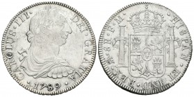 Carlos III (1759-1788). 8 reales. 1789. México. FM. (Cal-944). Ag. 26,91 g. Restos de brillo original. Muy escasa. MBC+. Est...220,00.