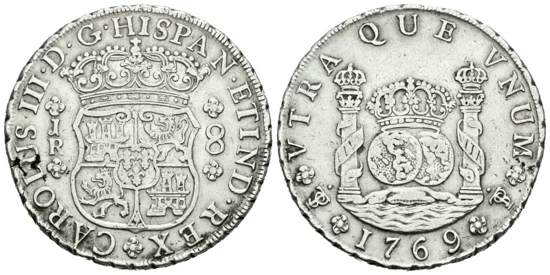 Carlos III (1759-1788). 8 reales. 1769. Potosí. JR. (Cal-969). Ag. 26,63 g. Rose...