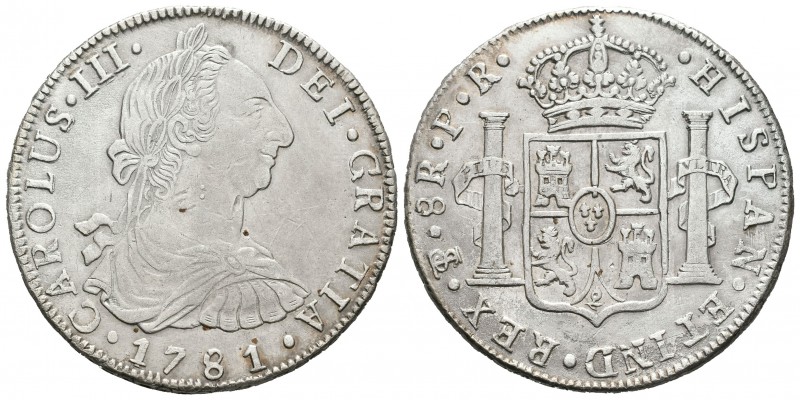 Carlos III. 8 reales. 1781. Potosí. PR. (Cal-984). Ag. 26,84 g. MBC+. Est...100,...