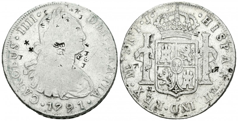 Carlos IV (1788-1808). 8 reales. 1791. Lima. IJ. (Cal-644). Ag. 26,41 g. Pequeño...