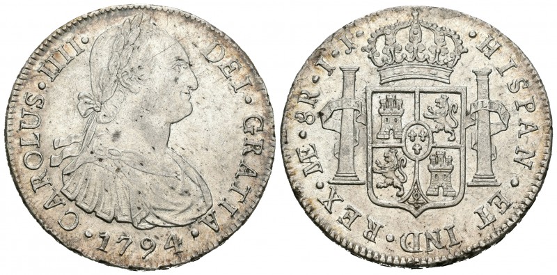 Carlos IV (1788-1808). 8 reales. 1794. Lima. JJ. (Cal-648). Ag. 26,78 g. Brillo ...