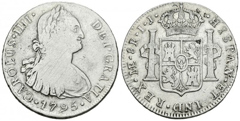 Carlos IV (1788-1808). 8 reales. 1795. Lima. IJ. (Cal-650). Ag. 26,64 g. BC/BC+....