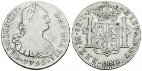 Carlos IV (1788-1808). 8 reales. 1795. Lima. IJ. (Cal-650). Ag. 26,64 g. BC/BC+. Est...25,00.
