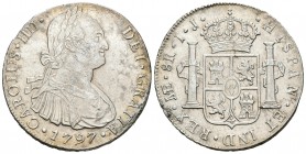 Carlos IV (1788-1808). 8 reales. 1797. Lima. IJ. (Cal-652). Ag. 27,04 g. Anverso suavemente limpiado. EBC-. Est...100,00.