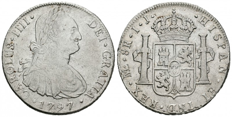 Carlos IV (1788-1808). 8 reales. 1797. Lima. IJ. (Cal-652). Ag. 27,12 g. MBC. Es...