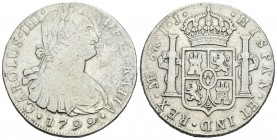 Carlos IV (1788-1808). 8 reales. 1799. Lima. IJ. (Cal-654). Ag. 26,93 g. BC+. Est...35,00.
