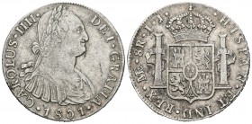 Carlos IV (1788-1808). 8 reales. 1801. Lima. IJ. (Cal-656). Ag. 26,62 g. MBC-. Est...60,00.