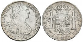 Carlos IV (1788-1808). 8 reales. 1791. México. FM. (Cal-684). Ag. 26,65 g. Limpiada. MBC-. Est...45,00.