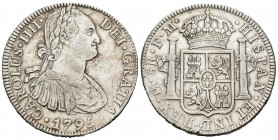Carlos IV (1788-1808). 8 reales. 1795. México. FM. (Cal-689). Ag. 26,90 g. Limpiada. MBC+. Est...50,00.