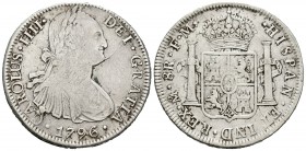 Carlos IV (1788-1808). 8 reales. 1796. México. FM. (Cal-690). Ag. 26,57 g. Suavemente limpiada. BC+. Est...45,00.