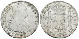 Carlos IV (1788-1808). 8 reales. 1797. México. FM. (Cal-692). Ag. 26,86 g. Golpecito en el canto. EBC-. Est...80,00.