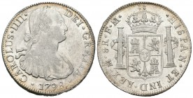 Carlos IV (1788-1808). 8 reales. 1798. México. FM. (Cal-692). Ag. 26,89 g. Brillo original en reverso. MBC+/EBC. Est...100,00.