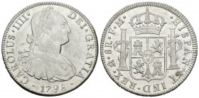 Carlos IV (1788-1808). 8 reales. 1798. México. FM. (Cal-692). Ag. 27,01 g. Ligeramente limpiada. Restos de brillo original. MBC+/EBC-. Est...160,00.