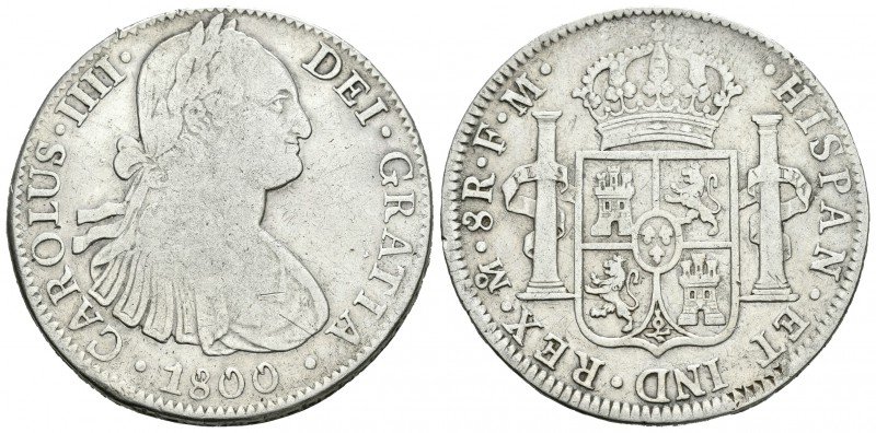 Carlos IV (1788-1808). 8 reales. 1800. México. FM. (Cal-695). Ag. 26,62 g. BC+. ...