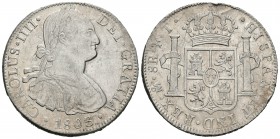Carlos IV (1788-1808). 8 reales. 1803. México. FT. (Cal-699). Ag. 27,05 g. Golpecitos en el canto. EBC. Est...120,00.