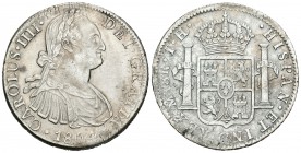 Carlos IV (1788-1808). 8 reales. 1804. México. TH. (Cal-701). Ag. 26,51 g. Oxidaciones superficiales en reverso. MBC+. Est...60,00.