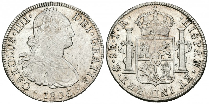 Carlos IV (1788-1808). 8 reales. 1806. México. TH. (Cal-705). Ag. 26,95 g. Resto...