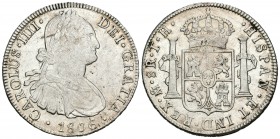 Carlos IV (1788-1808). 8 reales. 1806. México. TH. (Cal-705). Ag. 26,95 g. Restos de brillo original. MBC+. Est...100,00.