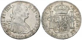 Carlos IV (1788-1808). 8 reales. 1806. México. TH. (Cal-705). Ag. 26,94 g. Ligera plata agria en anverso. MBC+. Est...65,00.