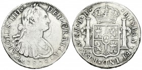 Carlos IV (1788-1808). 8 reales. 1808. México. TH. (Cal-709). Ag. 26,38 g. BC. Est...25,00.