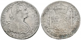 Carlos IV (1788-1808). 8 reales. 1808. México. TH. (Cal-709). Ag. 26,84 g. MBC-. Est...60,00.